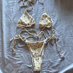 Floral Yellow and Blue Bikini Set